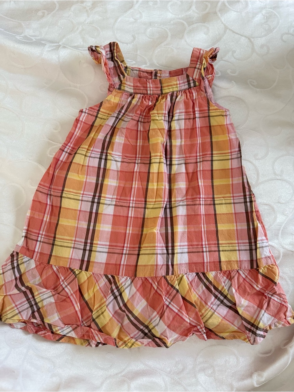 NWOT Cherokee Baby Girl Pink Yellow Plaid Ruffle Sundress 24M